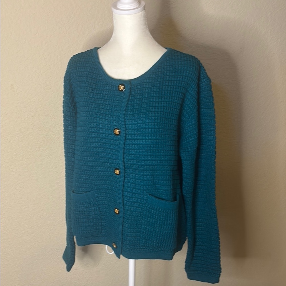 NWT! Pretty Garden Teal Blue Cardigan Sweater
